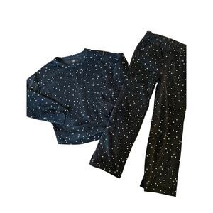 Girls Gap Velour Loungwear, Small, Black Polka Dot, Pajamas, Soft, 2 Piece